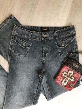 Vtg Y2K Angels Embroidered Pockets Flare Jeans Size 16